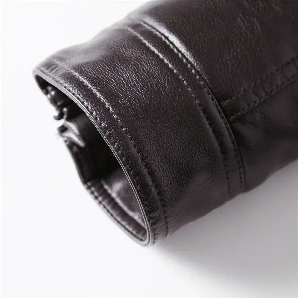 Men’s Slim Fit PU Leather Motorcycle Jacket – Fur-Lined Winter Biker Coat