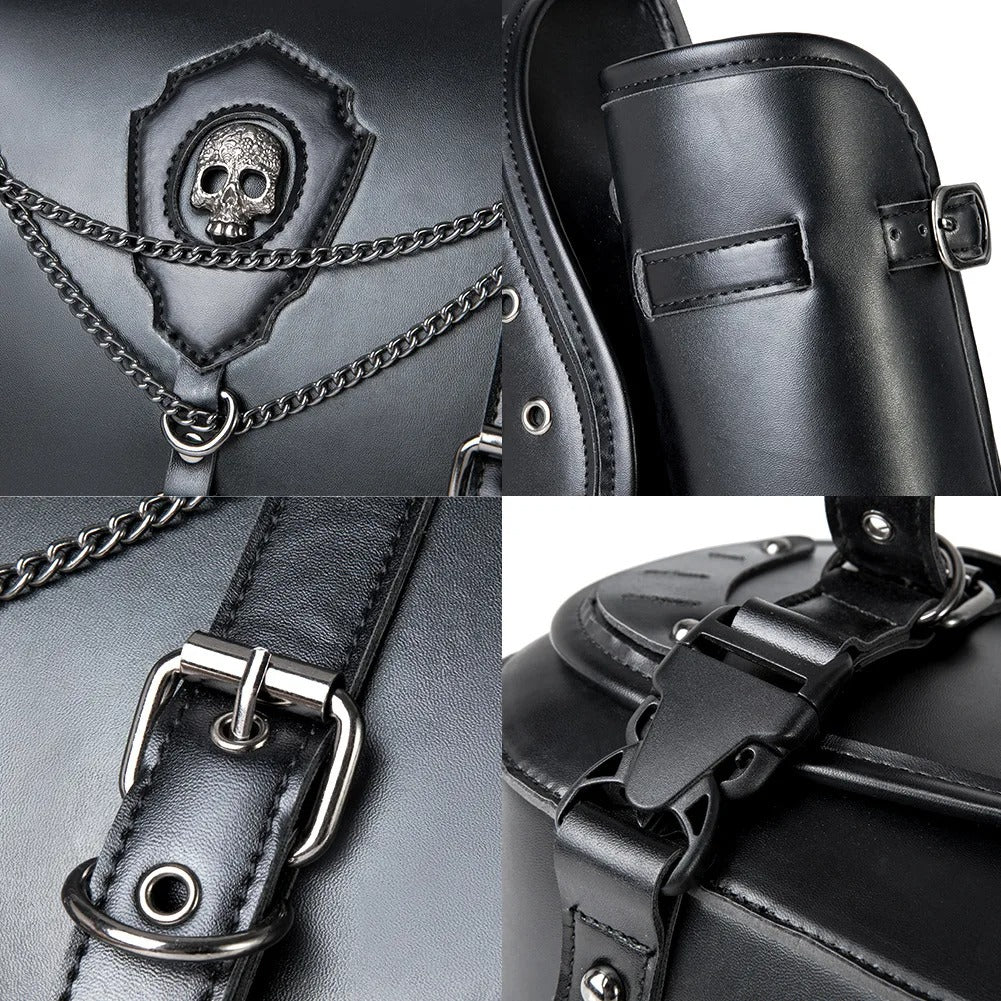 Universal Retro Motorcycle Saddlebag – PU Leather Saddlebag with Side Gear Cup Bag