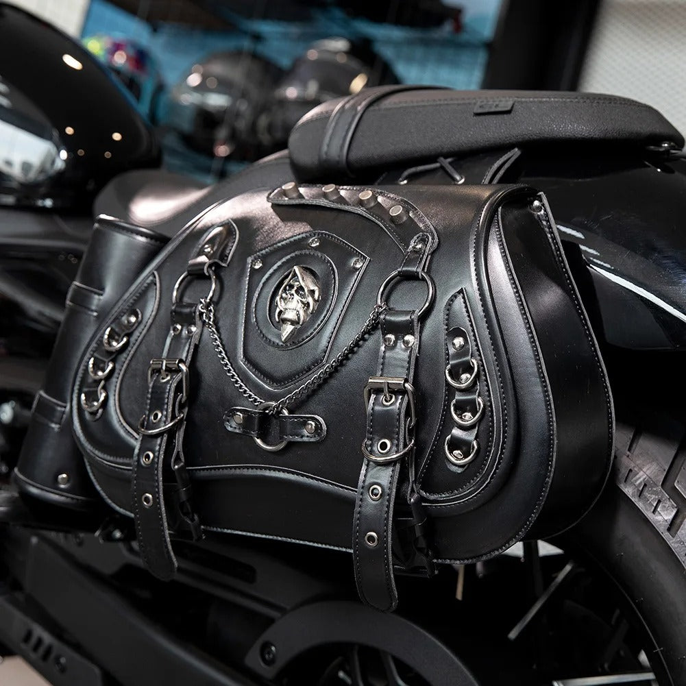 Universal Retro Motorcycle Saddlebag – PU Leather Saddlebag with Side Gear Cup Bag