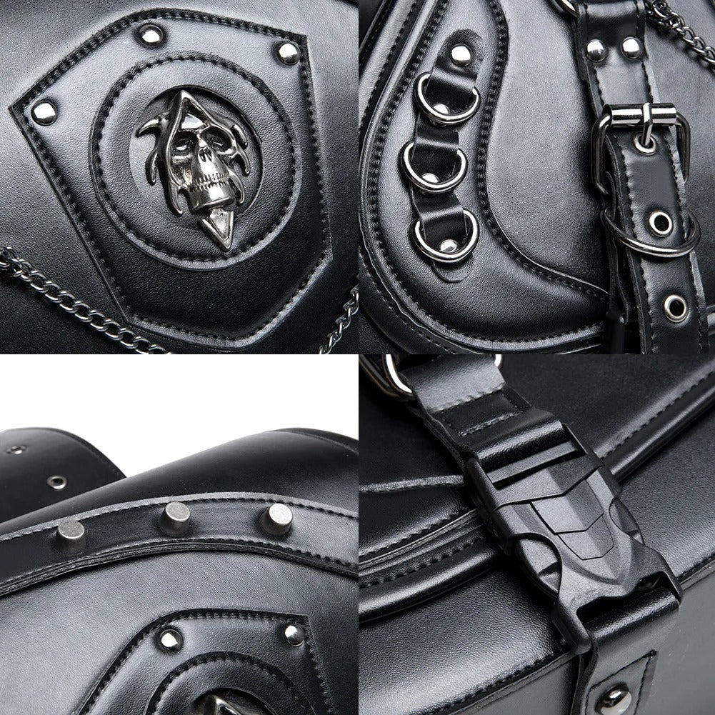 Universal Retro Motorcycle Saddlebag – PU Leather Saddlebag with Side Gear Cup Bag