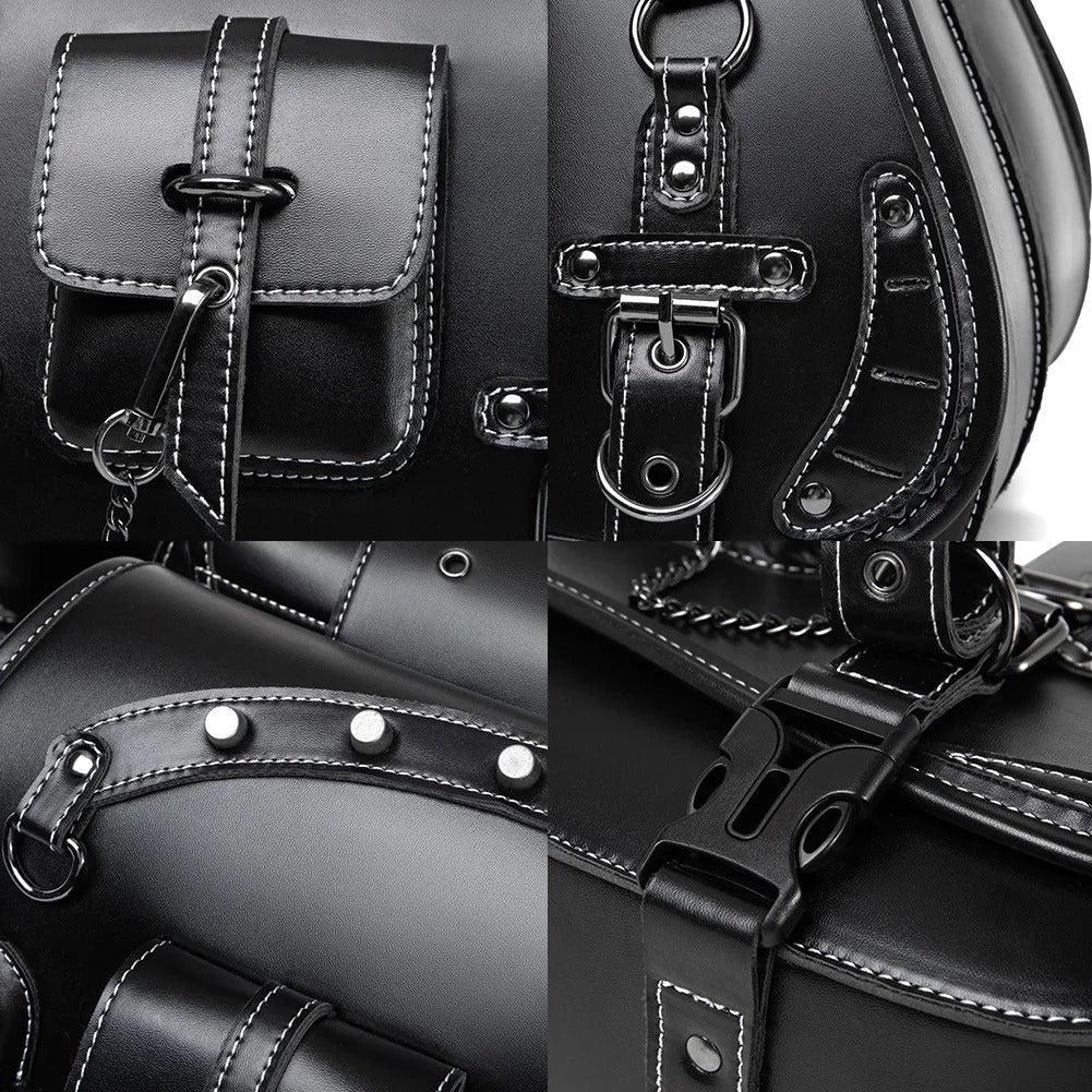 Universal Retro Motorcycle Saddlebag – PU Leather Saddlebag with Side Gear Cup Bag