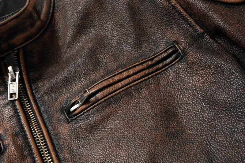 Men's 100% Cowhide Leather Motorcycle Jacket