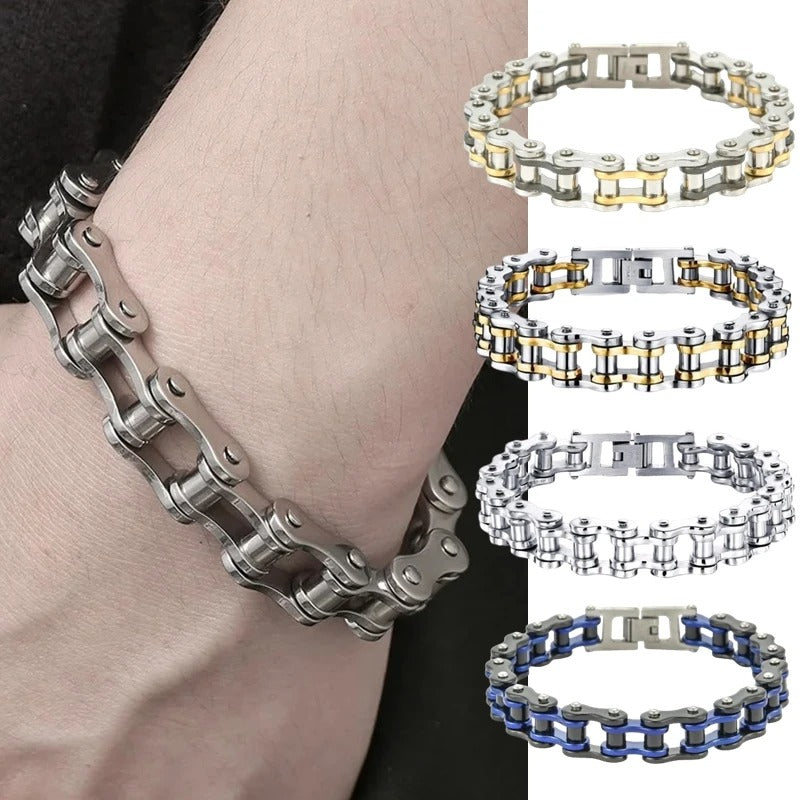 Stainless Steel Biker Chain Bracelet – Punk Motorcycle Style