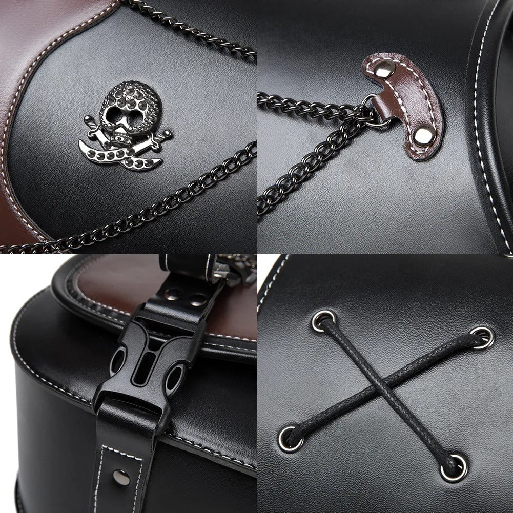 Universal Retro Motorcycle Saddlebag – PU Leather Saddlebag with Side Gear Cup Bag