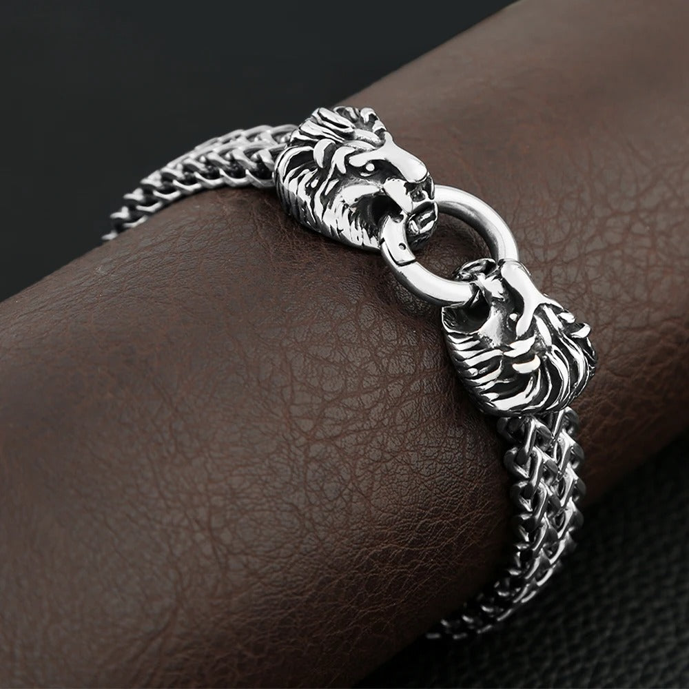 Double Lion Head Stainless Steel Bracelet – Punk Rock Biker Jewelry