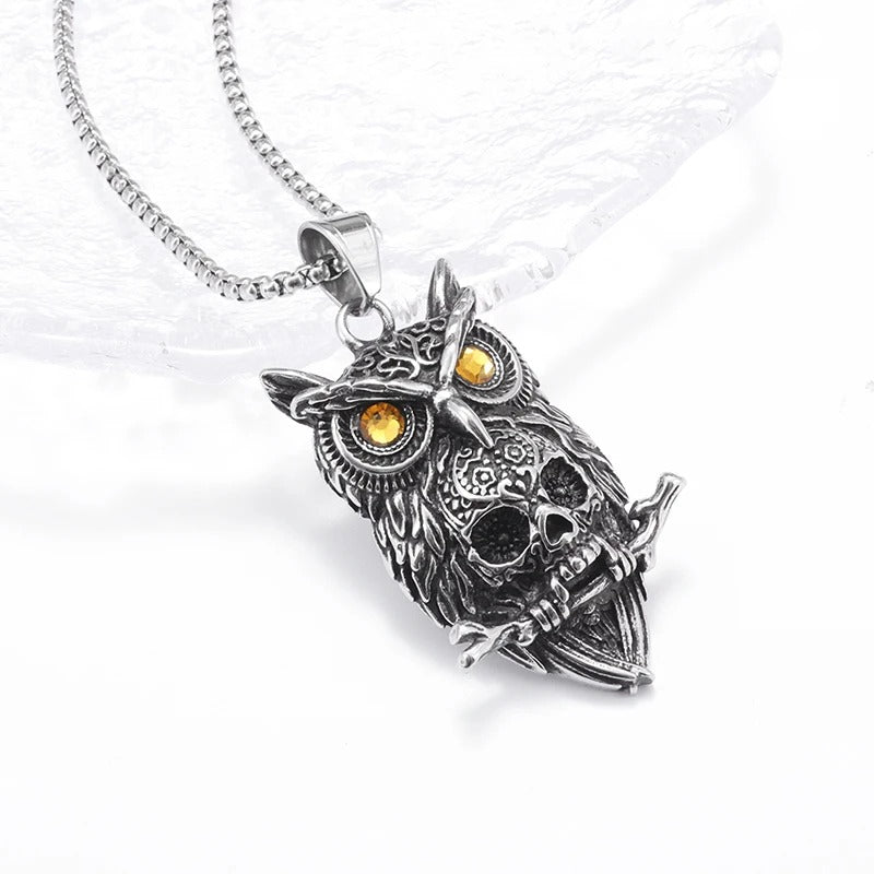 Gothic Owl Skull Pendant Necklace