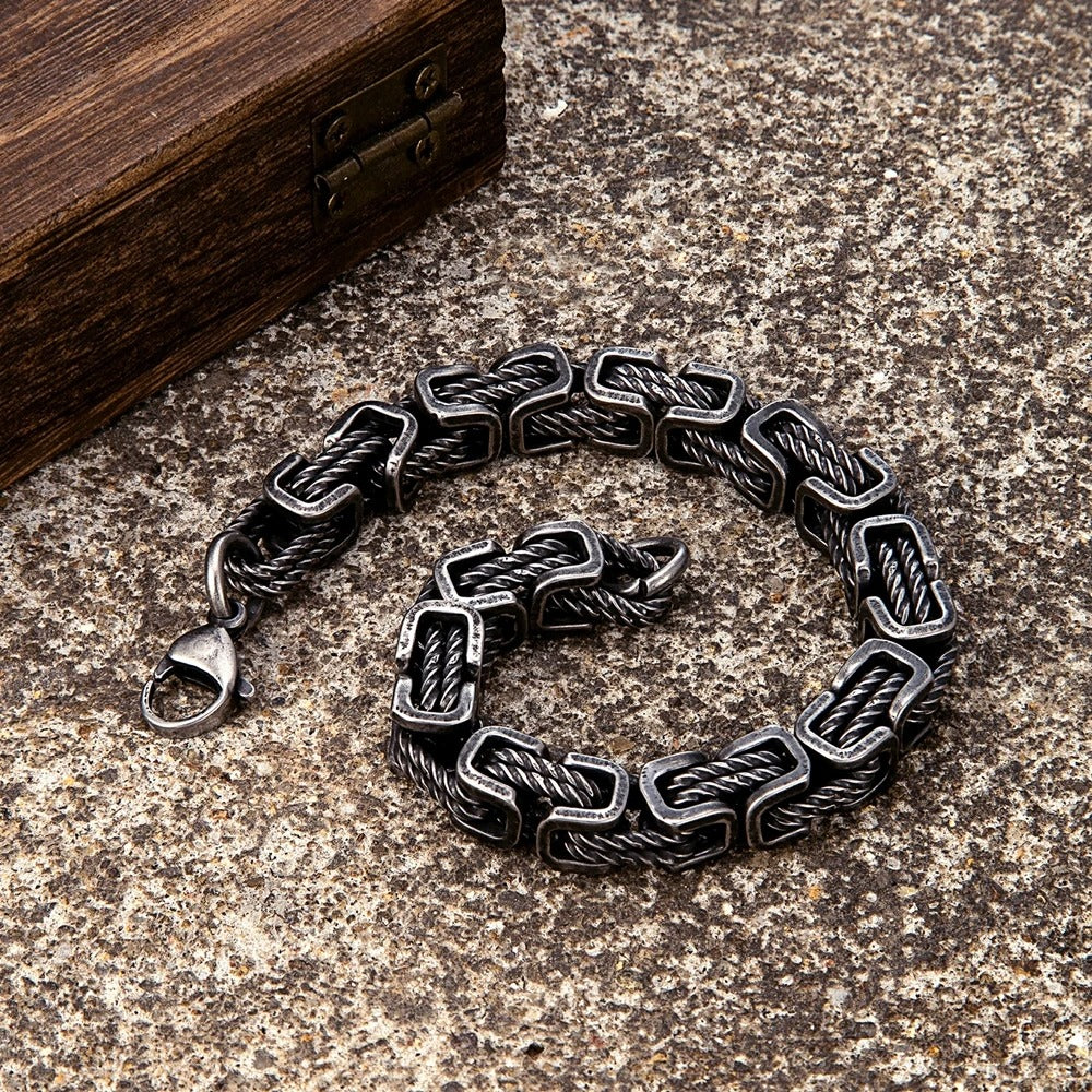 Stainless Steel Geometric Chain Bracelet – Oxidized Black Biker Style