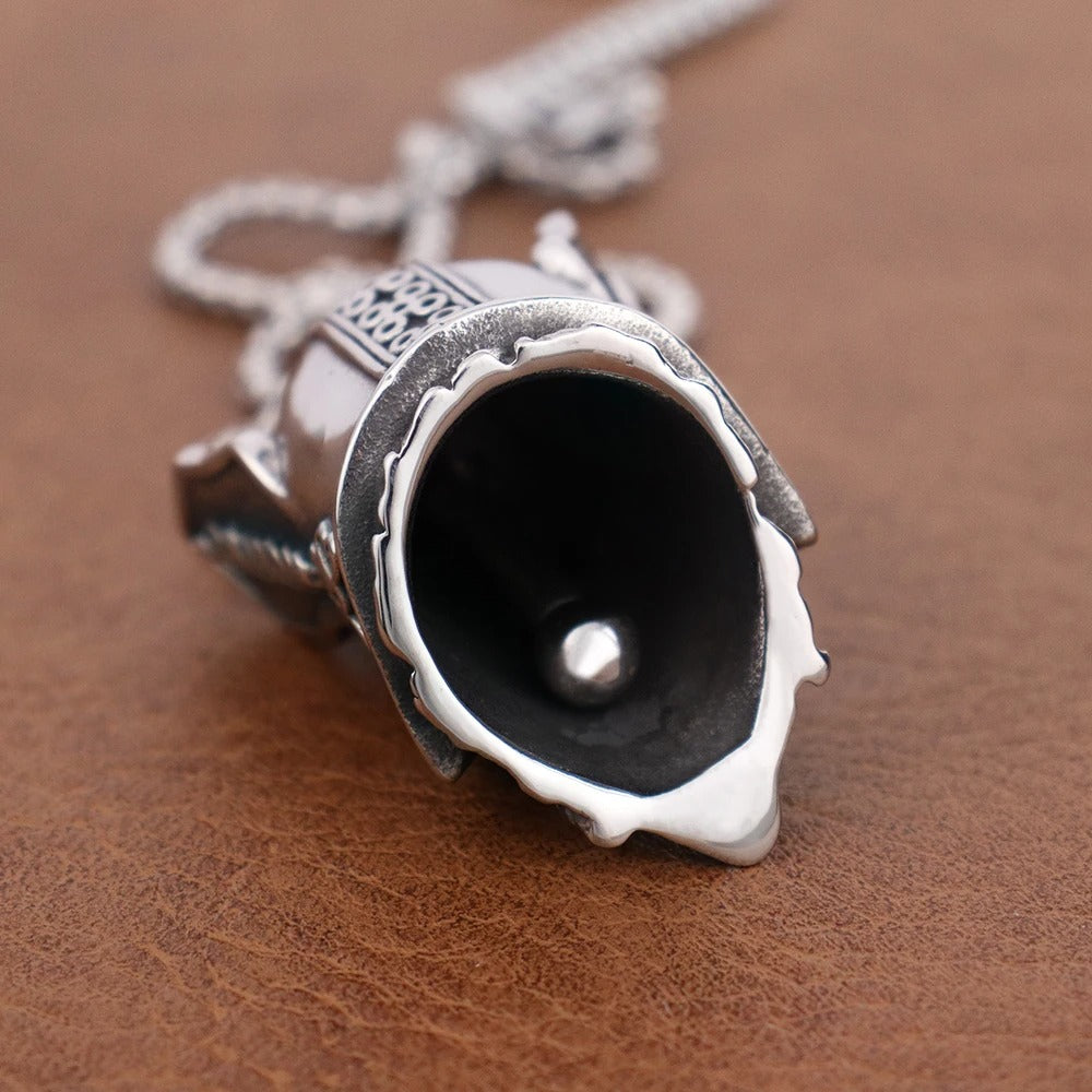 Vintage Viking Warrior Bell Pendant – Motorcycle Guardian Necklace