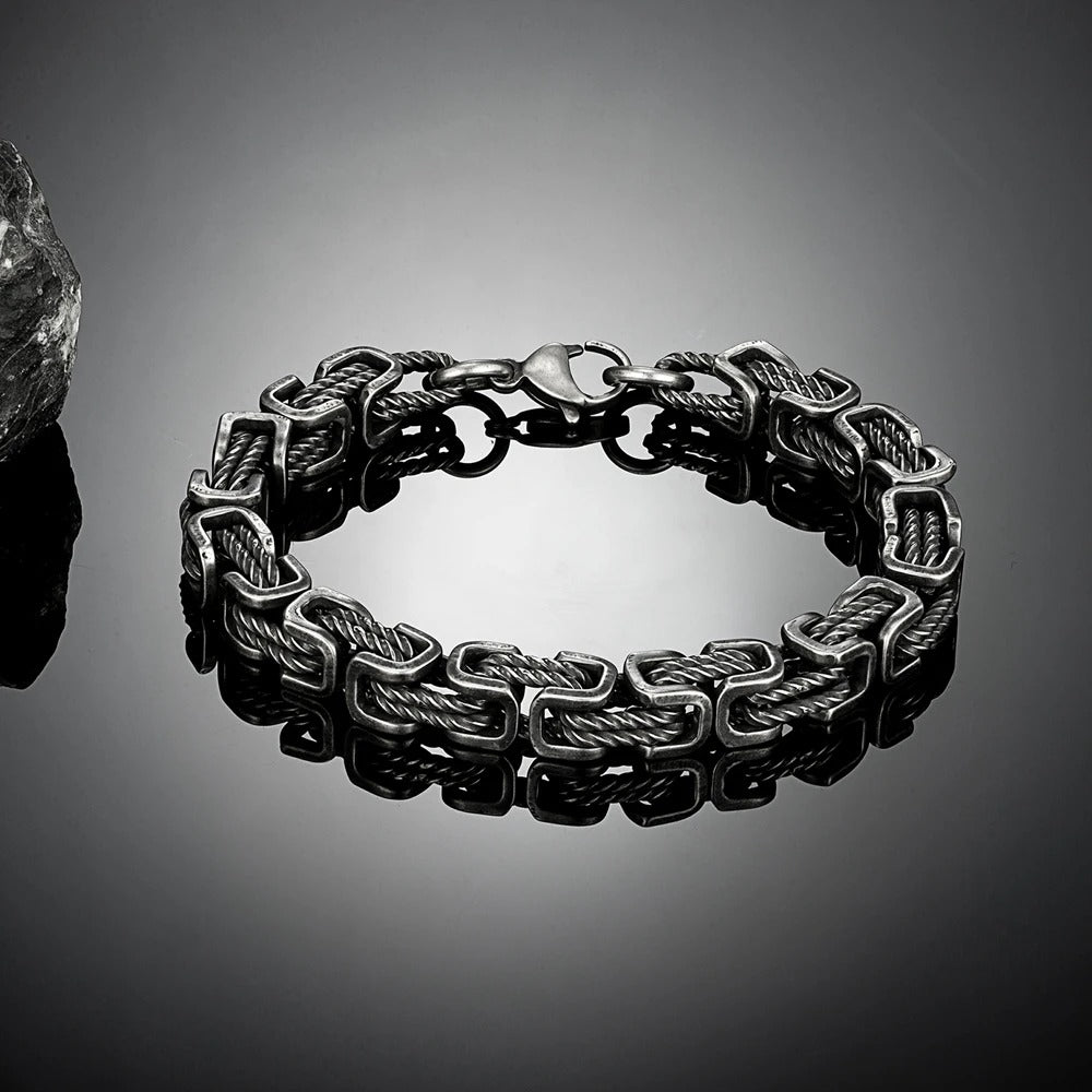 Stainless Steel Geometric Chain Bracelet – Oxidized Black Biker Style