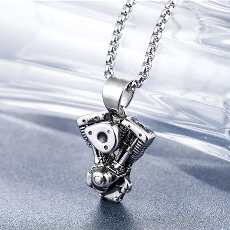 Retro Motorcycle Engine Pendant Necklace – Biker Jewelry