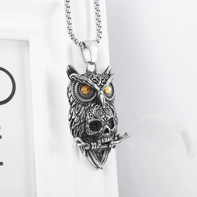 Gothic Owl Skull Pendant Necklace