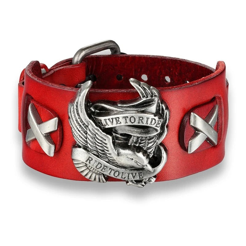 Leather Biker Eagle Bracelet – Gothic Motorcycle Cuff