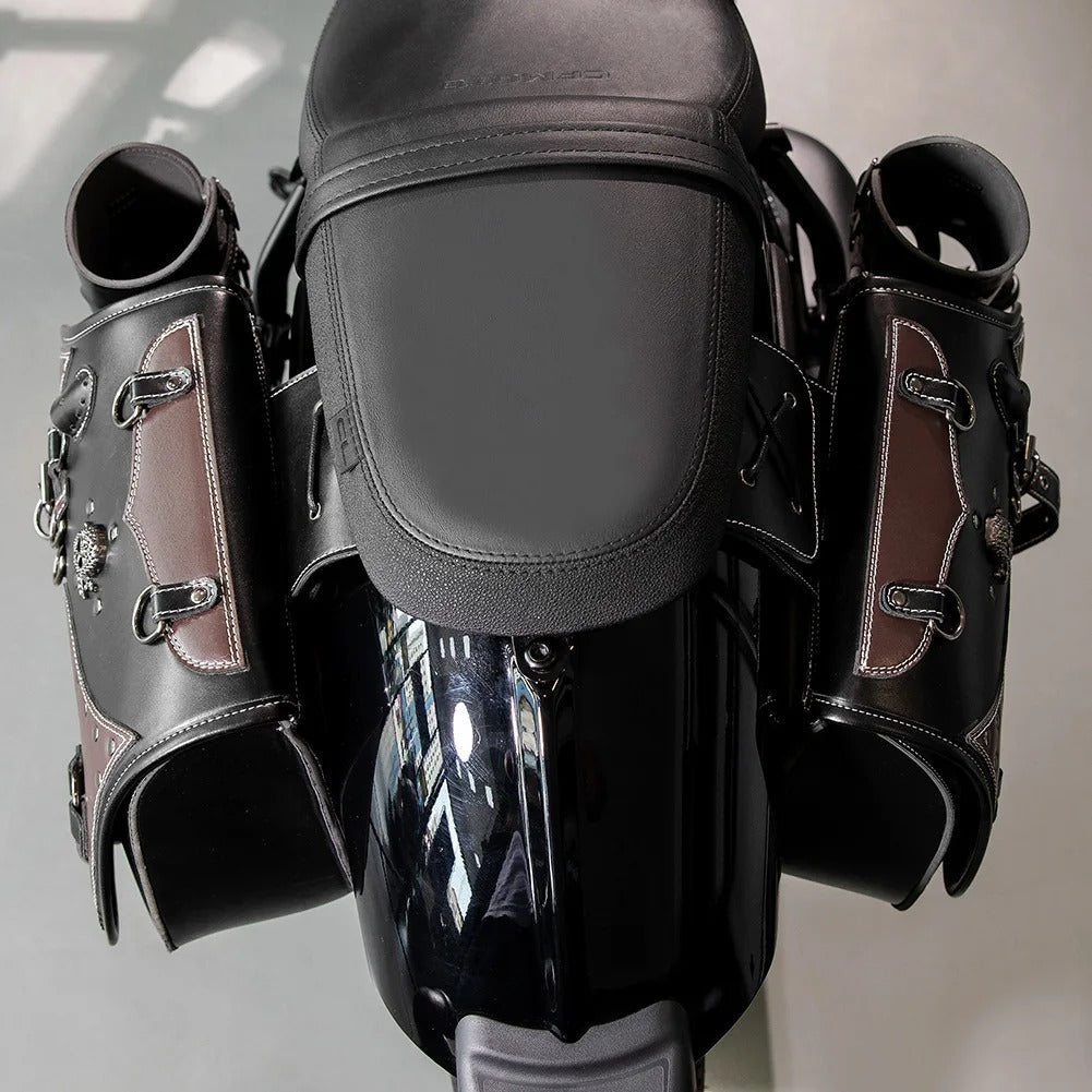 Universal Retro Motorcycle Saddlebag – PU Leather Saddlebag with Side Gear Cup Bag