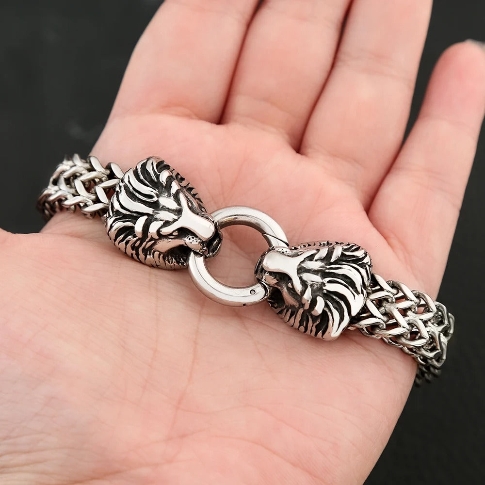 Double Lion Head Stainless Steel Bracelet – Punk Rock Biker Jewelry