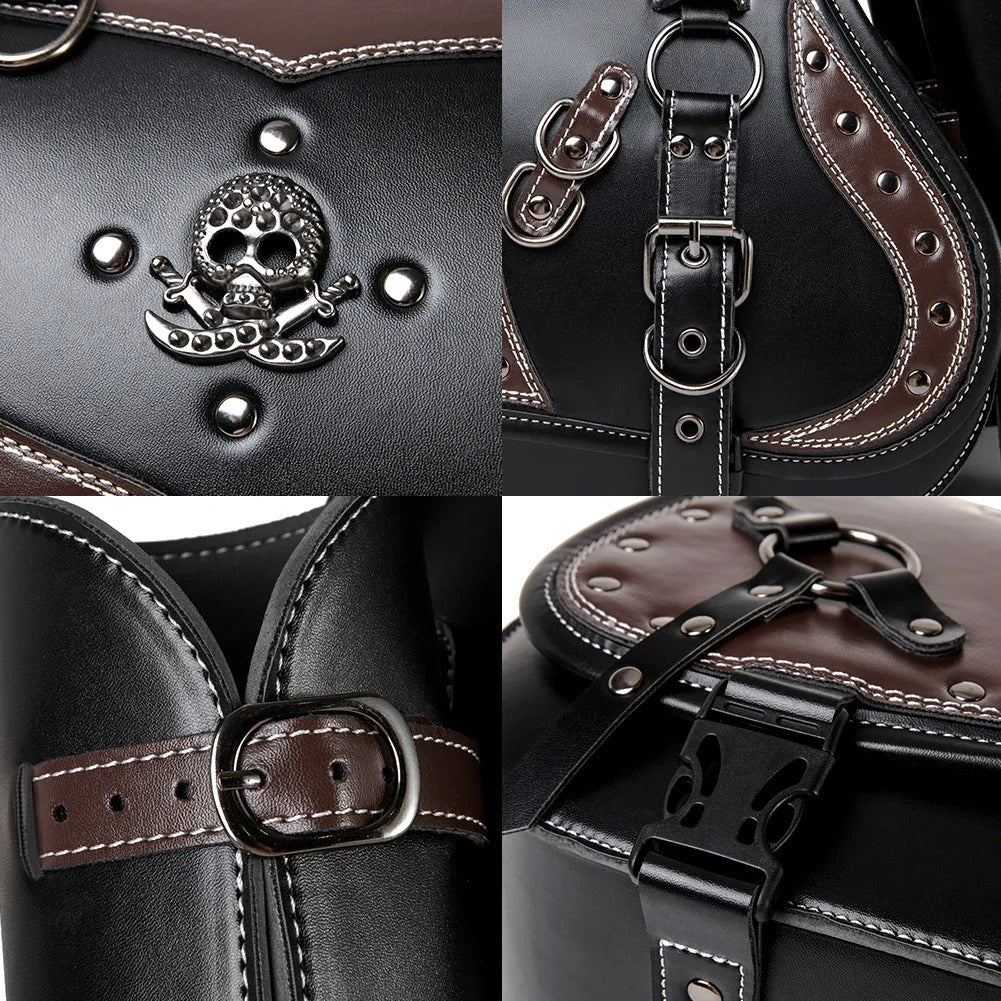 Universal Retro Motorcycle Saddlebag – PU Leather Saddlebag with Side Gear Cup Bag