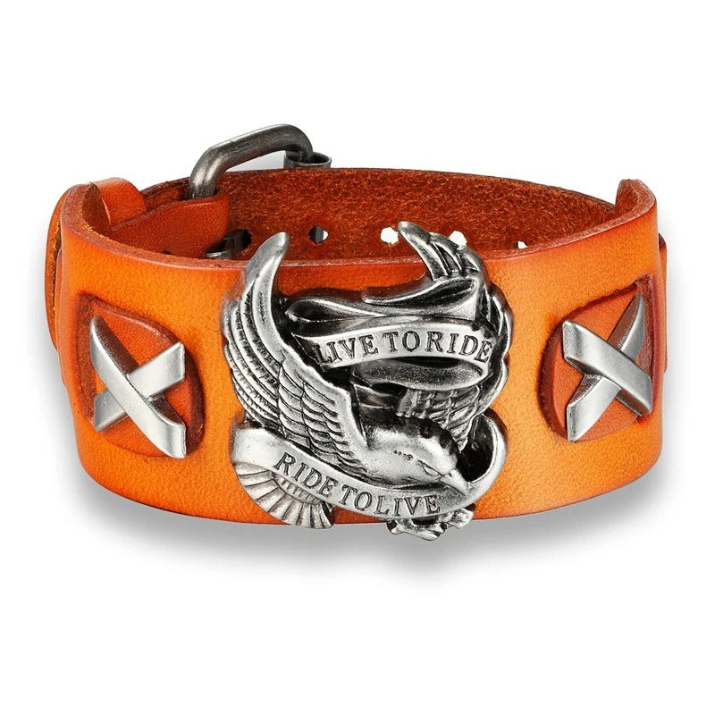 Leather Biker Eagle Bracelet – Gothic Motorcycle Cuff