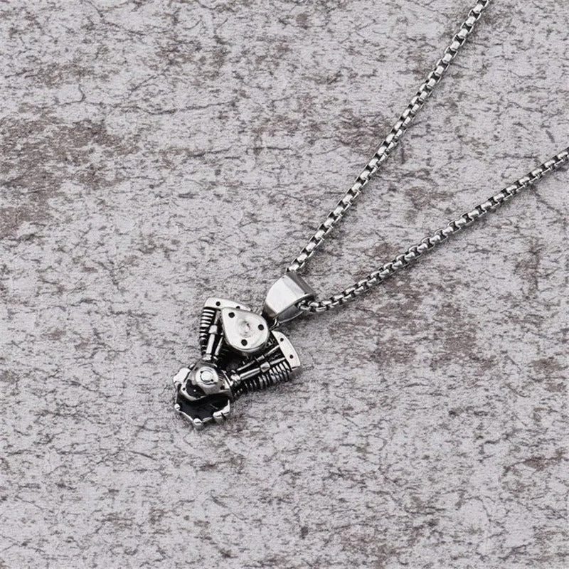Retro Motorcycle Engine Pendant Necklace – Biker Jewelry