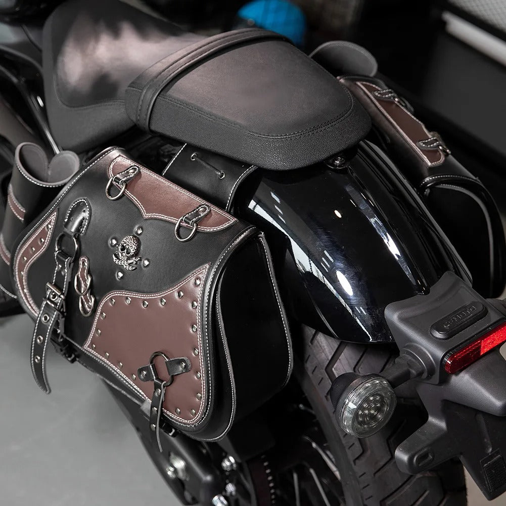 Universal Retro Motorcycle Saddlebag – PU Leather Saddlebag with Side Gear Cup Bag