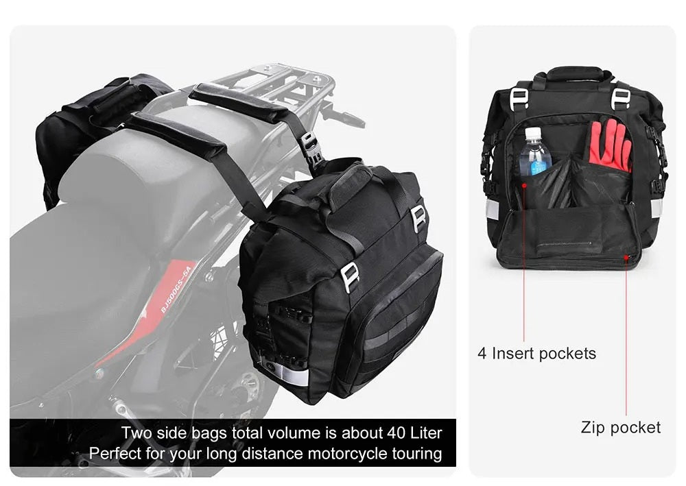 Waterproof Expandable Motorcycle Side Bag – 20L to 30L