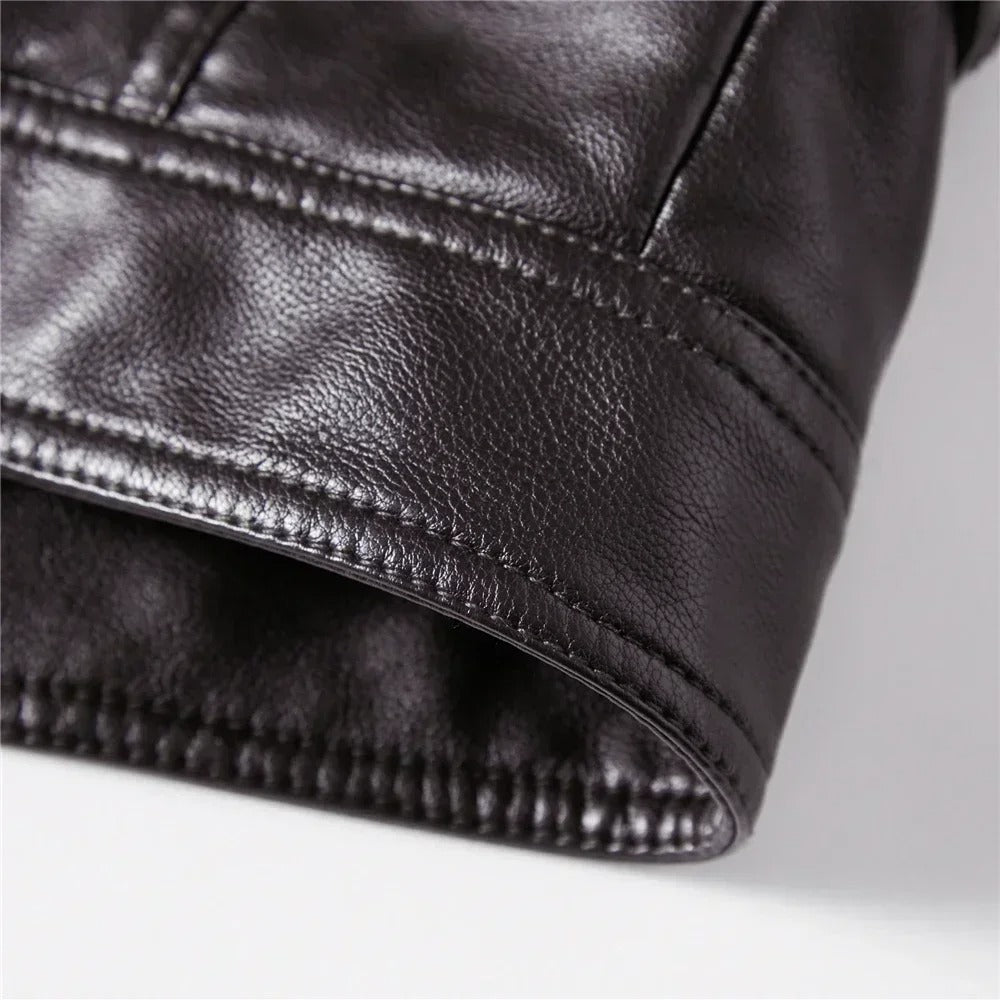 Men’s Slim Fit PU Leather Motorcycle Jacket – Fur-Lined Winter Biker Coat