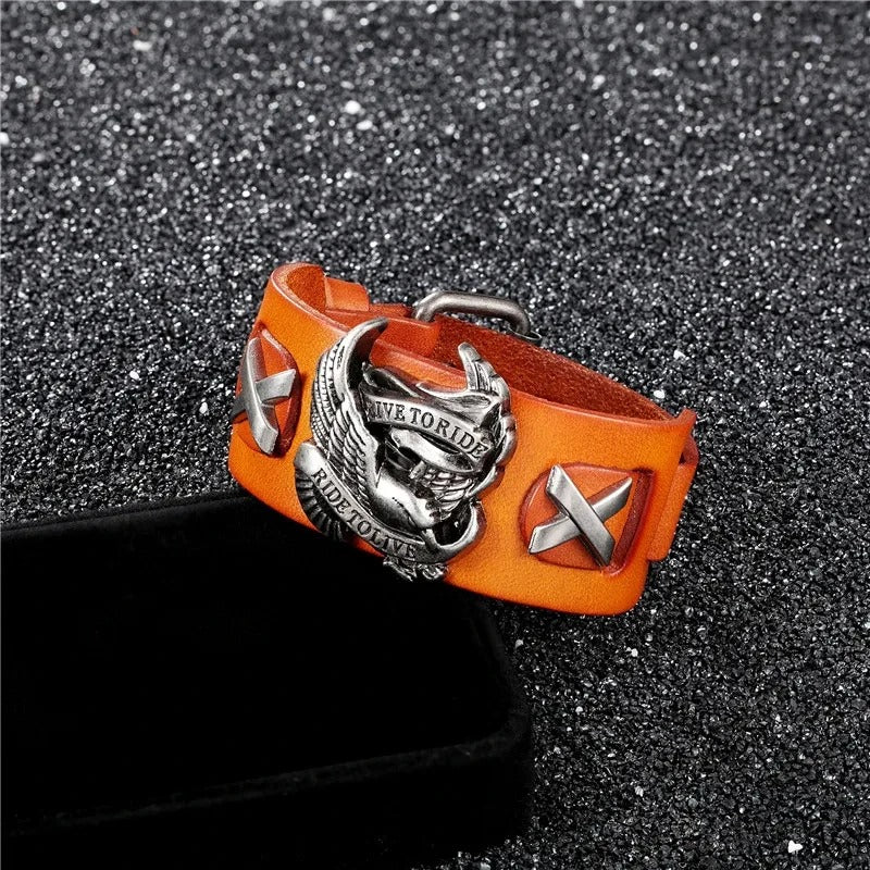 Leather Biker Eagle Bracelet – Gothic Motorcycle Cuff
