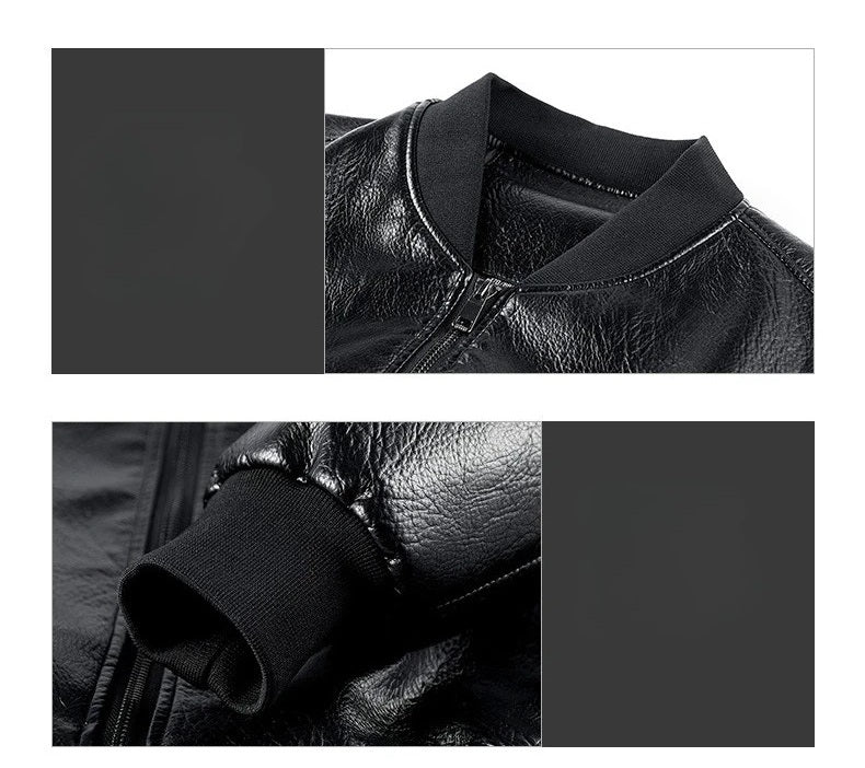 Men’s Embroidery PU Leather Motorcycle Jacket – Slim Fit Casual Pilot Biker Coat