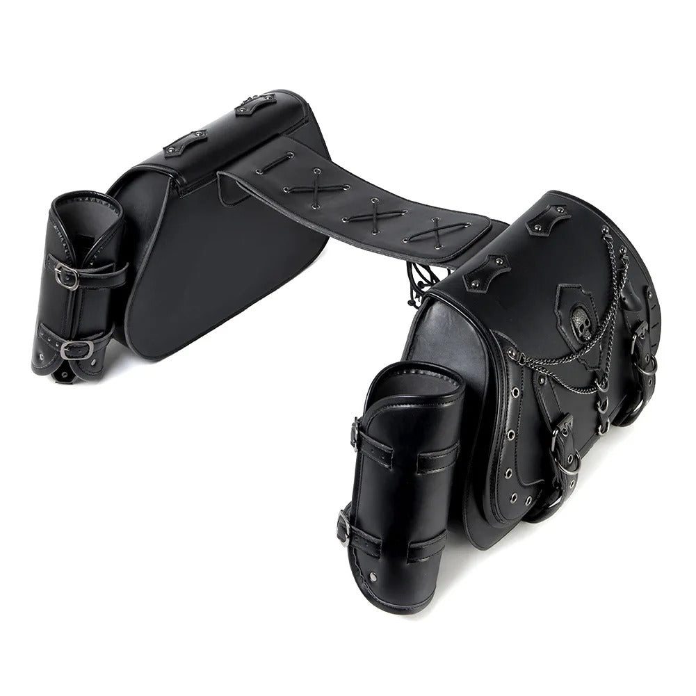 Universal Retro Motorcycle Saddlebag – PU Leather Saddlebag with Side Gear Cup Bag