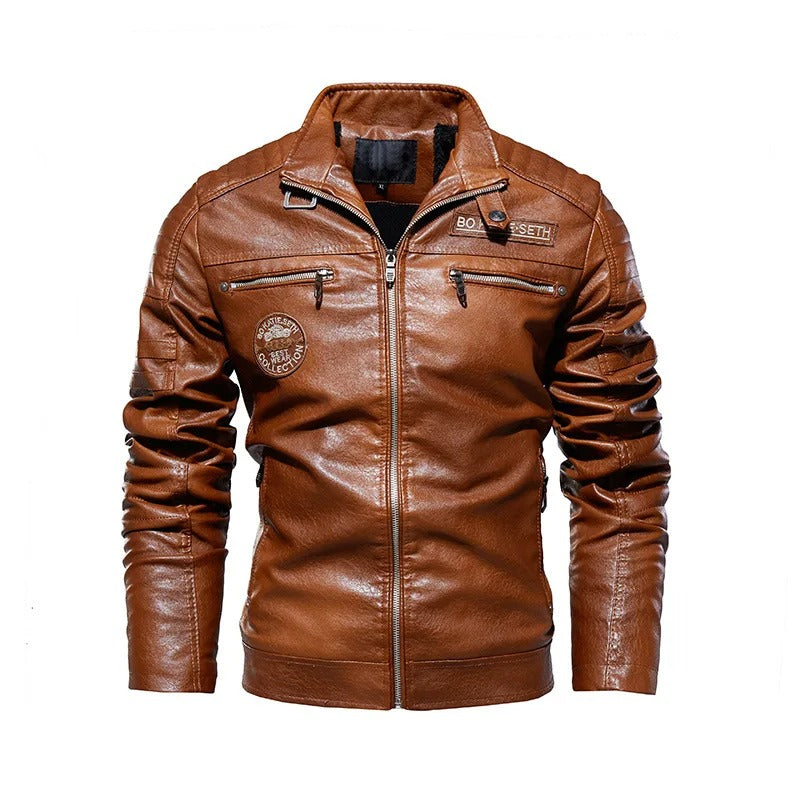Men’s PU Leather Motorcycle Jacket – Tough Guy Racing & Commuting Biker Coat