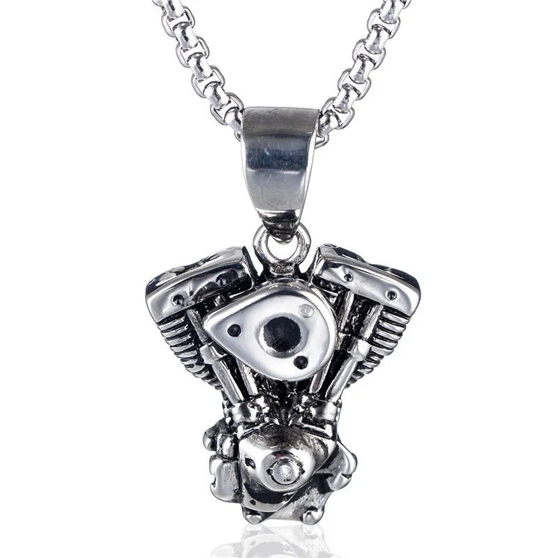 Retro Motorcycle Engine Pendant Necklace – Biker Jewelry