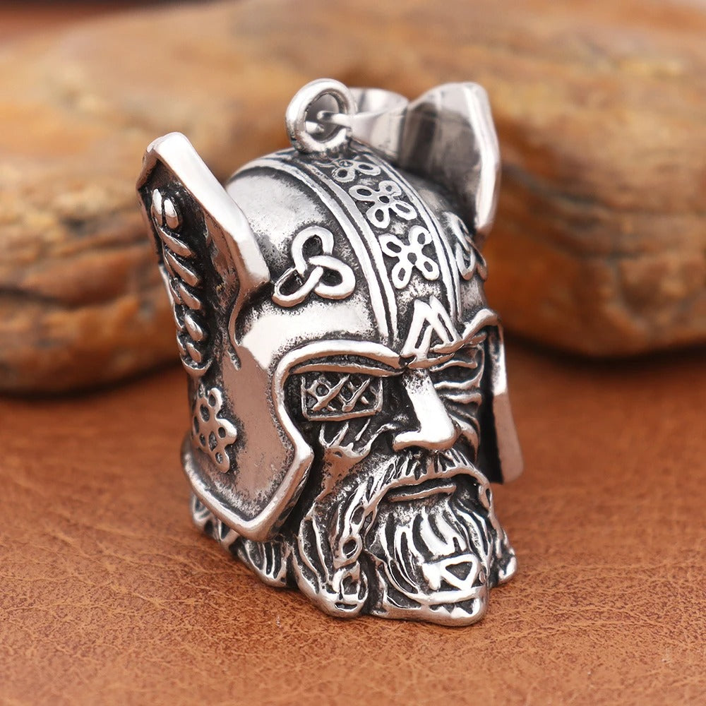 Vintage Viking Warrior Bell Pendant – Motorcycle Guardian Necklace