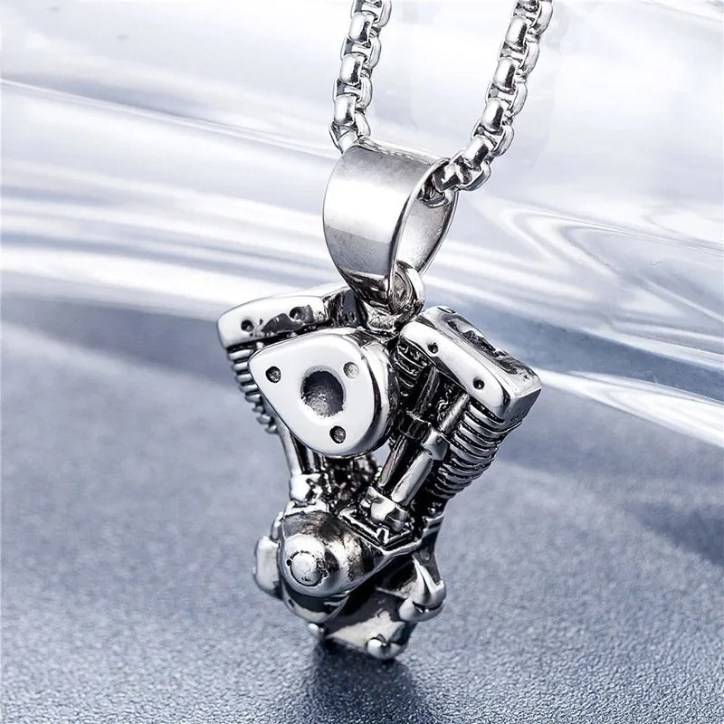 Retro Motorcycle Engine Pendant Necklace – Biker Jewelry
