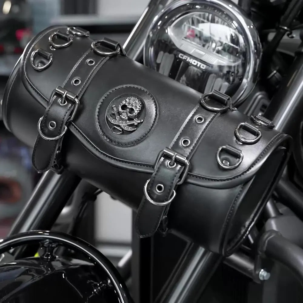 Skull Motorcycle Handlebar Bag – Retro Waterproof Front Fork Pouch