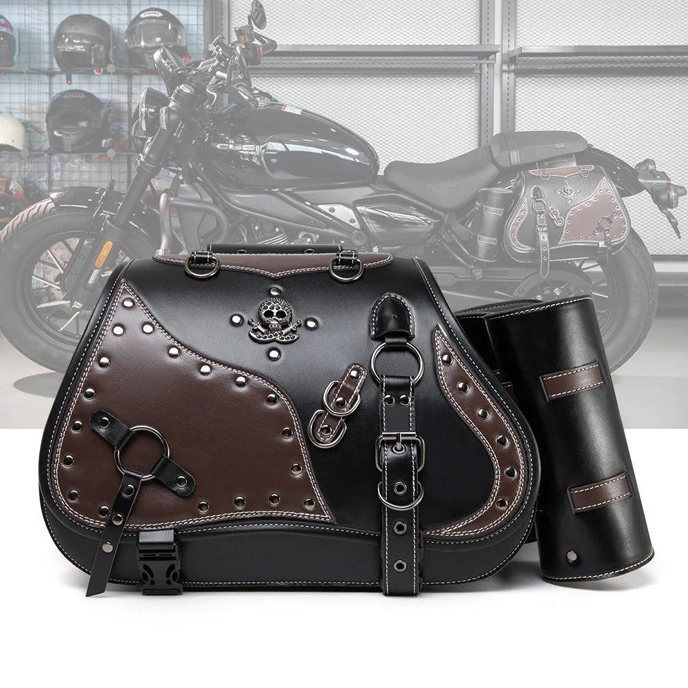 Universal Retro Motorcycle Saddlebag – PU Leather Saddlebag with Side Gear Cup Bag