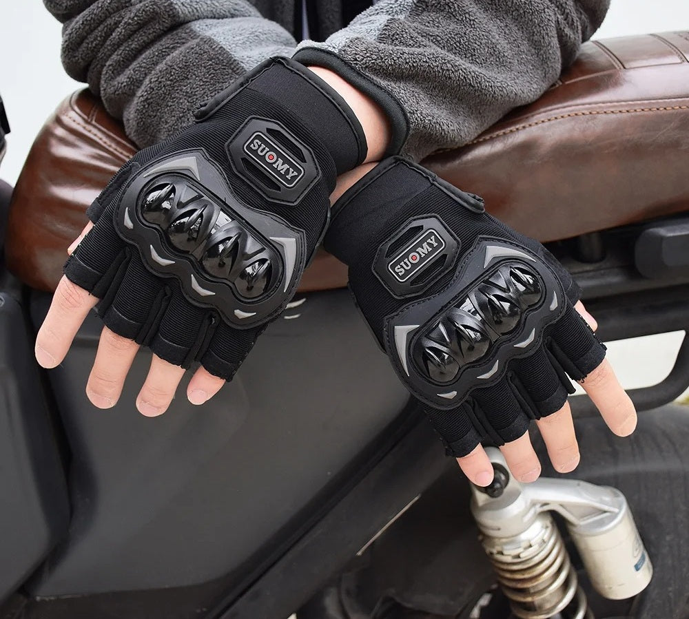 Shockproof Fingerless Motorcycle Gloves – Summer Mesh, Anti-Slip, Breathable