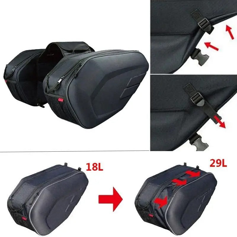Motorcycle Waterproof Saddlebags – Expandable Side Travel Bags with Rain Cover