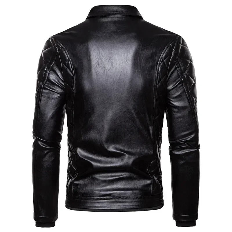 Men’s PU Leather Bomber Jacket – Slim Fit Motorcycle Coat with Removable Suede Collar & Wool Lining