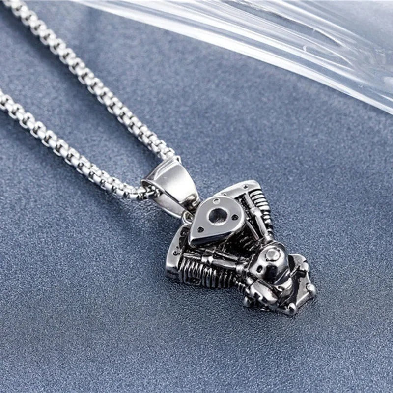 Retro Motorcycle Engine Pendant Necklace – Biker Jewelry