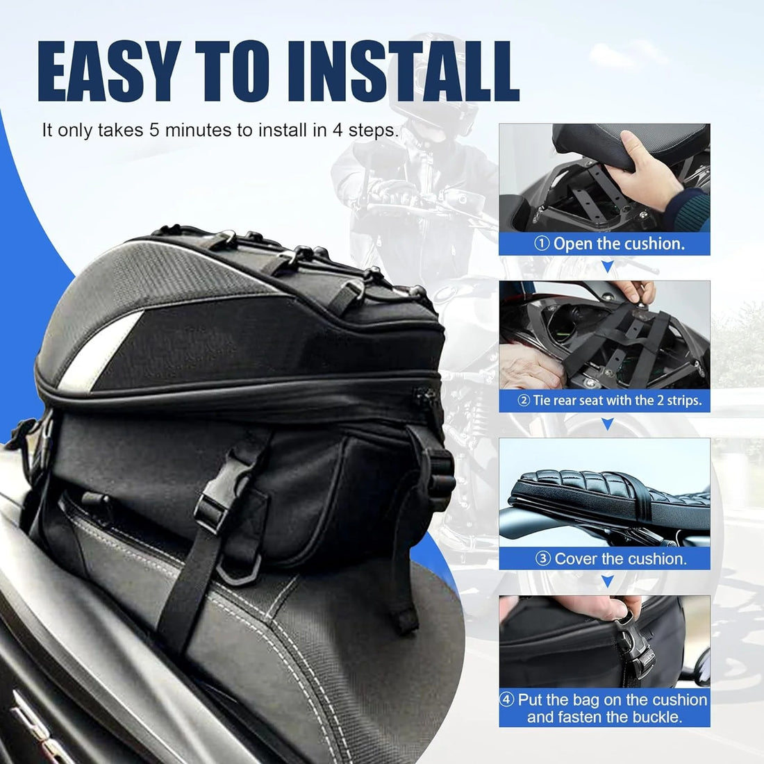 Motorcycle Waterproof Tail & Saddle Bag – Helmet Backpack with Reflective Strips