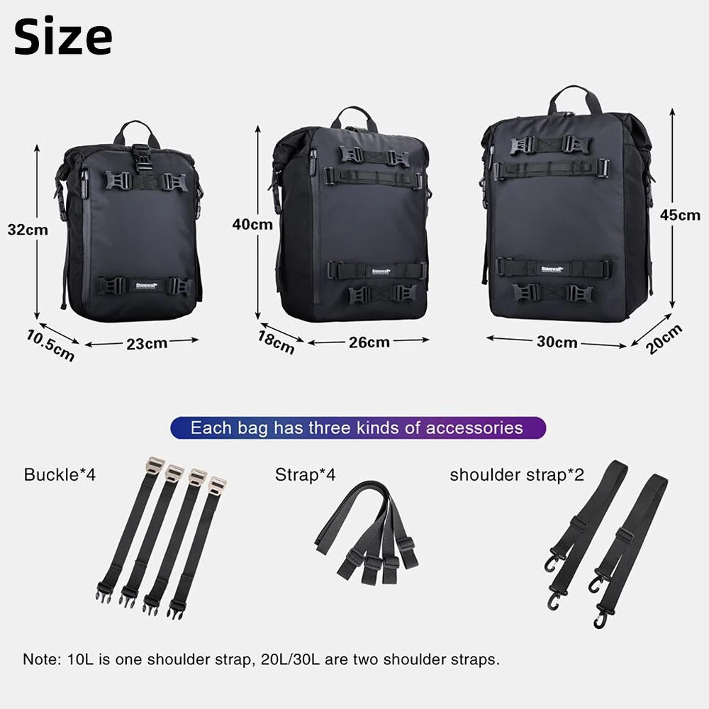 10L/20L/30L Motorcycle Back Seat Bag – Waterproof Multifunctional Pannier