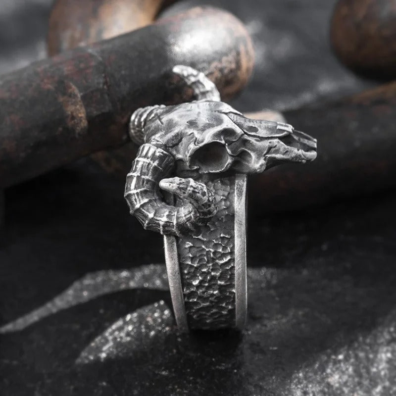 Adjustable Vintage Punk Skull Sheep Head Ring