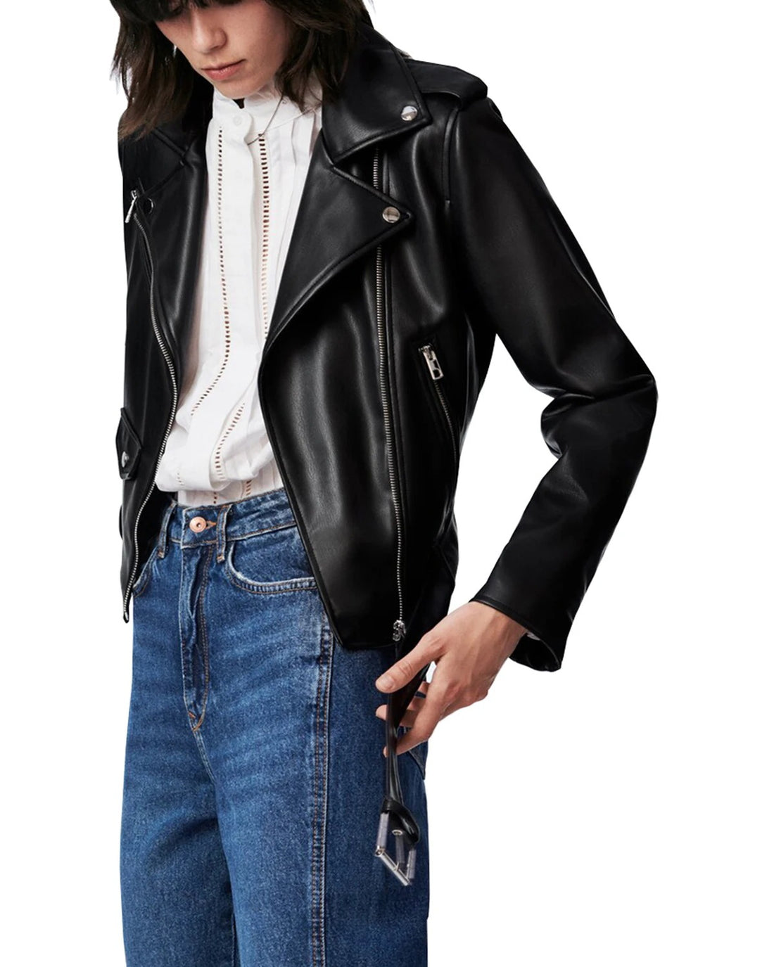 Women’s Faux Leather Motorcycle Jacket – Slim Short PU Biker Coat