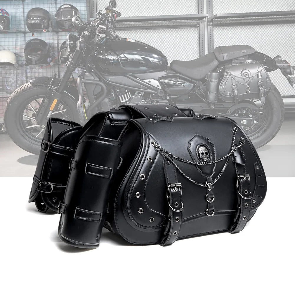Universal Retro Motorcycle Saddlebag – PU Leather Saddlebag with Side Gear Cup Bag