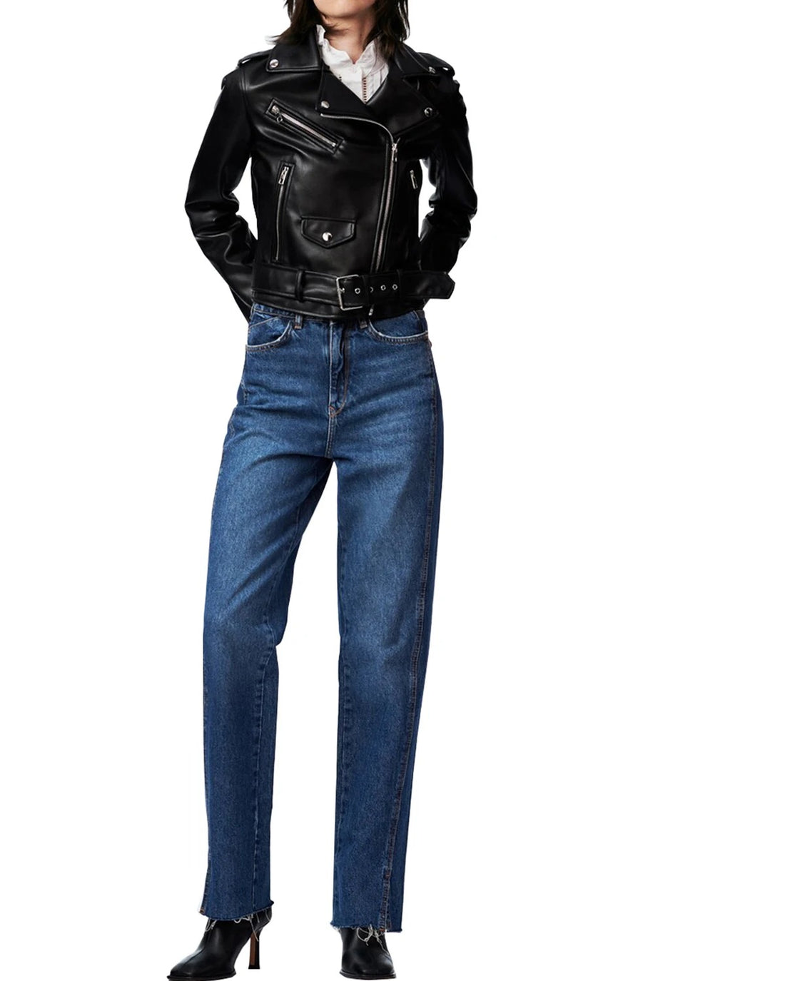 Women’s Faux Leather Motorcycle Jacket – Slim Short PU Biker Coat