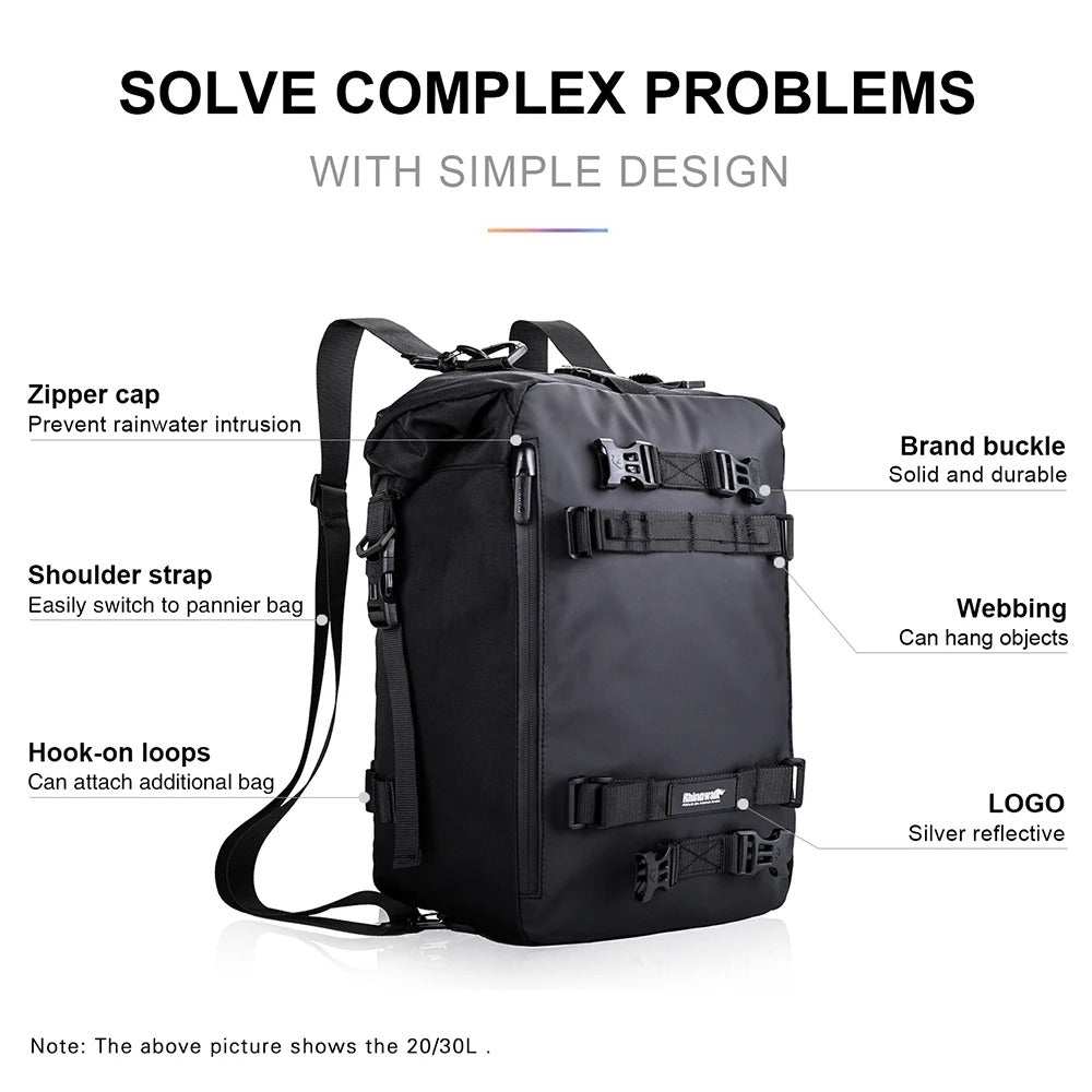 10L/20L/30L Motorcycle Back Seat Bag – Waterproof Multifunctional Pannier