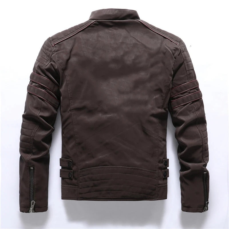 Men’s Winter PU Leather Motorcycle Jacket – Vintage Fleece-Lined Multi-Pocket Coat