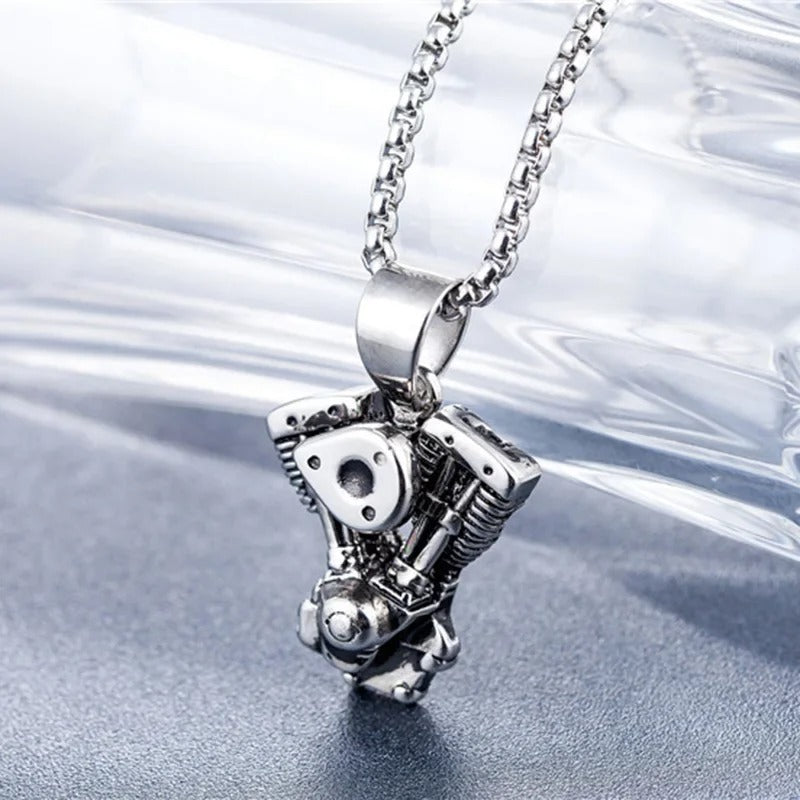 Retro Motorcycle Engine Pendant Necklace – Biker Jewelry