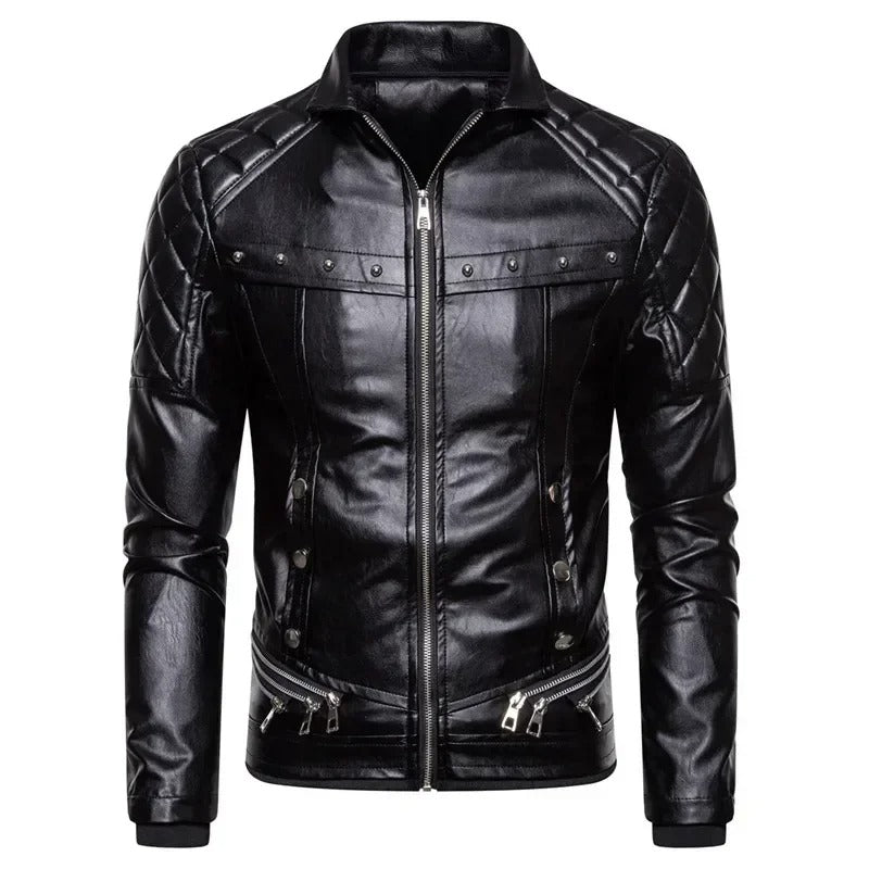 Men’s PU Leather Bomber Jacket – Slim Fit Motorcycle Coat with Removable Suede Collar & Wool Lining