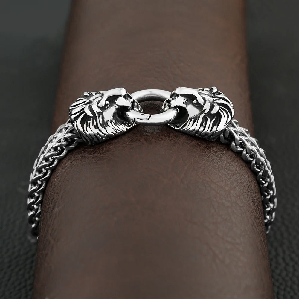 Double Lion Head Stainless Steel Bracelet – Punk Rock Biker Jewelry