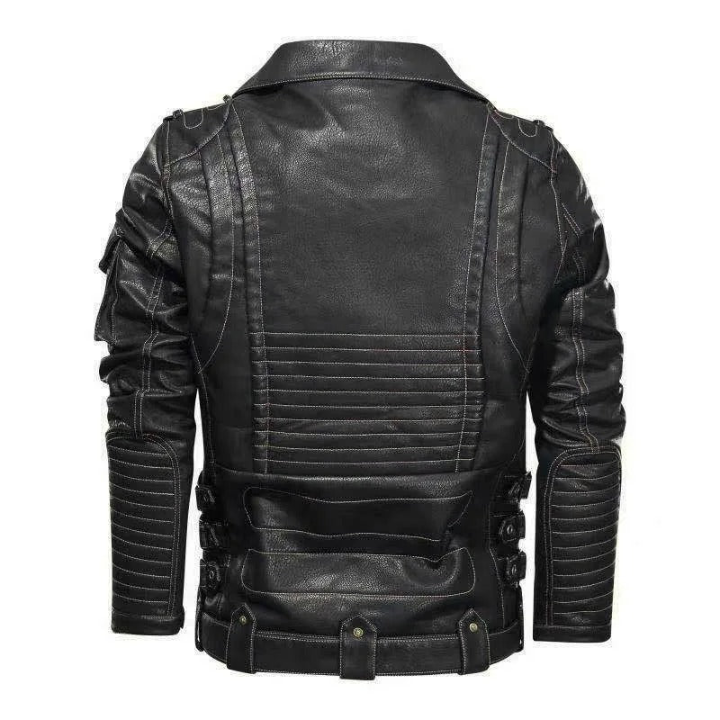Men’s PU Leather Motorcycle Jacket – Autumn/Winter Faux Leather Coat with Zipper Pockets