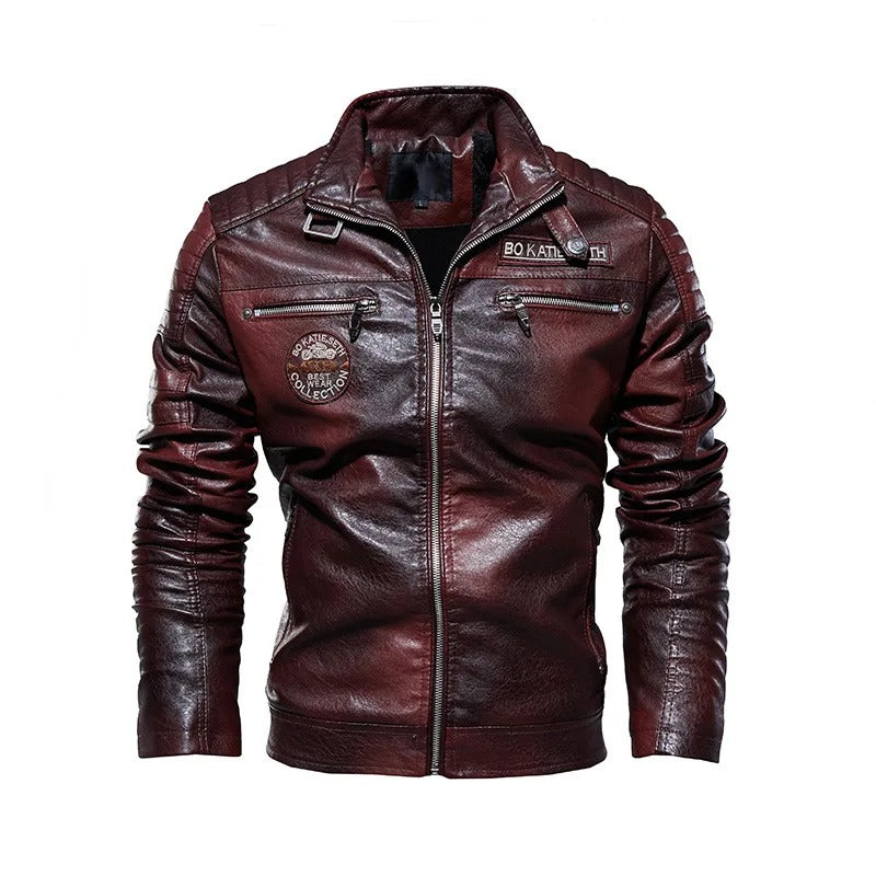 Men’s PU Leather Motorcycle Jacket – Tough Guy Racing & Commuting Biker Coat